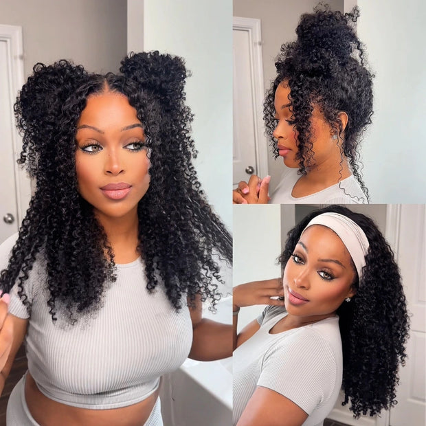Kinky Curly 4C Edges Invisi Strap Laid Flat 360 Transparent Lace Wig Pre Bleached Knots with Curly Baby Hair All Around
