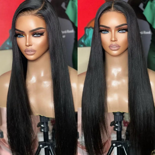 Light Yaki Straight Invisi-Strap™ Snug Fit 360 Transparent Lace Frontal Bleached Knots Pre Cut Lace Wig Natural Color
