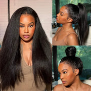 360 Lace Frontal Yaki Straight Wig Human Hair Pre Plucked HD Lace Wig Light Yaki