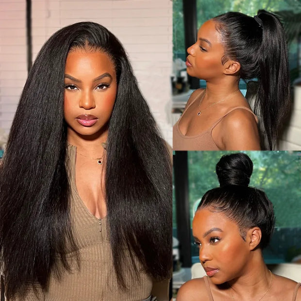 360 Lace Frontal Yaki Straight Wig Human Hair Pre Plucked HD Lace Wig Light Yaki