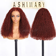 Reddish Brown Kinky Curly Invisi Strap Snug Fit 360 Melting Lace Frontal Bleached Knots Glueless Lace Wig
