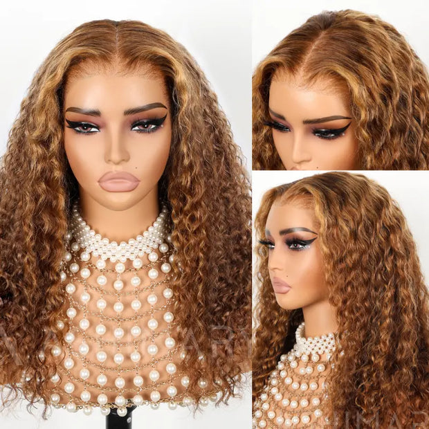 Water Wave Highlight Ombre Color Invisi-Strapa??Snug Fit 360 Skin Lace Frontal Wig Glueless Human Hair