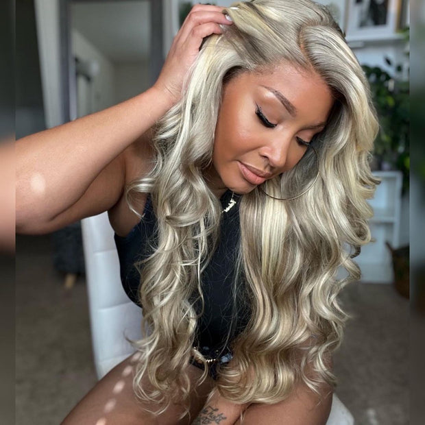Flash Sale Ashimary Customized Blonde Balayage on Brown Hair Highlight 13x4 Lace Frontal Human Hair Wig