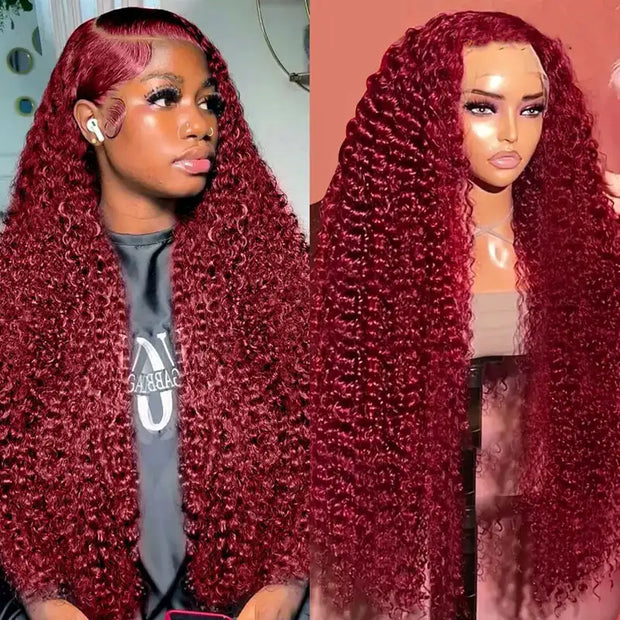 360 lace burgundy deep wave human hair wig