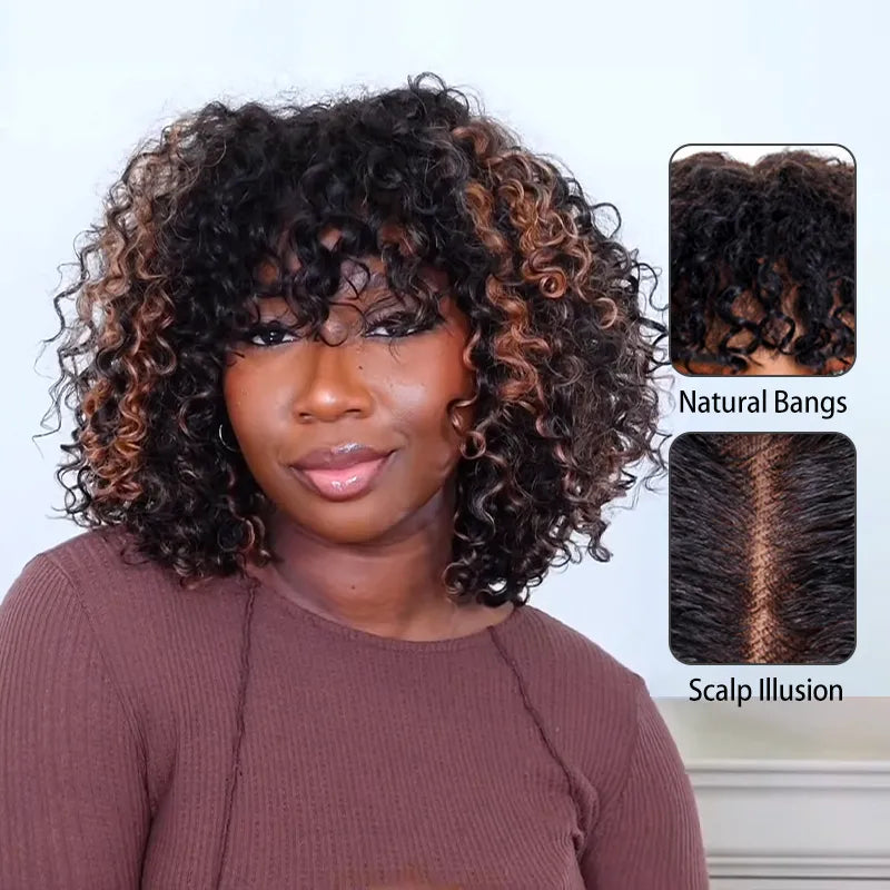 Pull Go 3x1 Scalp Illusion Wig with Natural Curly Bangs  display picture 1