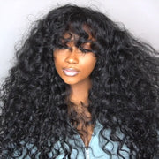 Bouncy Curl With Bangs Pull Go 3x1 Lace Natural Black Wig