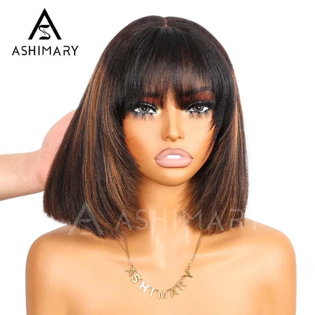3x1 minimalist lace Highlight Layered Cut Yaki Bob Pull Go Wig