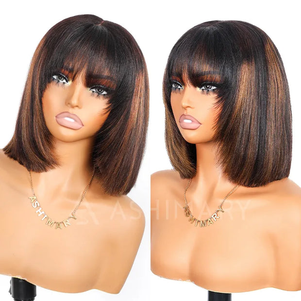 3x1 minimalist lace Highlight Layered Cut Yaki Bob Pull Go Wig