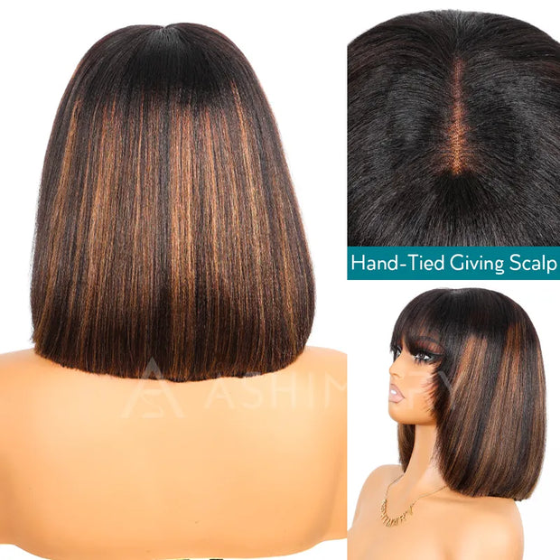 3x1 minimalist lace Highlight Layered Cut Yaki Bob Pull Go Wig