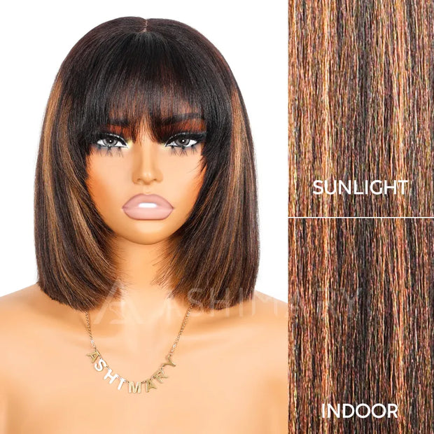 3x1 minimalist lace Highlight Layered Cut Yaki Bob Pull Go Wig