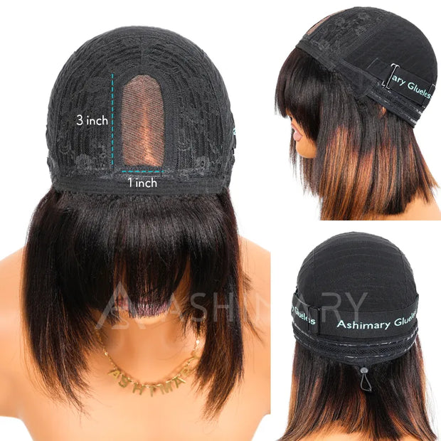 3x1 minimalist lace Highlight Layered Cut Yaki Bob Pull Go Wig