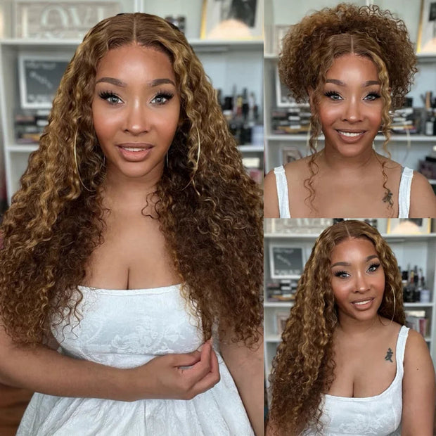 Flash Sale Invisi-Strap Snug Fit 360 HD Transparent Lace Water Wave Wig P4/27 Highlight Ombre Color Pre Plucked Hair