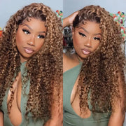 Flash Sale Invisi-Strap Snug Fit 360 HD Transparent Lace Water Wave Wig P4/27 Highlight Ombre Color Pre Plucked Hair