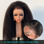 4C Edges 5x5 Transparent HD Lace Closure Wigs Kinky Straight Hair