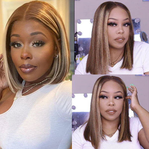 Flash Sale Highlight Bob Wigs Glueless 4*4 & 13*4 Lace Front Wig Straight 10A Brazilian Human Hair