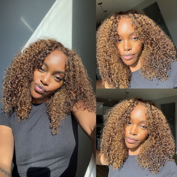 Kinky Curly Pre-Cut Lace Closure Wig with Pre Plucked Hairline & Bleached Knots