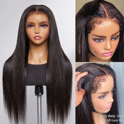 Ashimary 4C Edges Invisi-Strap Snug Fit 360 Transparent Lace Frontal Kinky Straight Wig with Curly Baby Hair All Around 360 degree Pre Bleached Knots