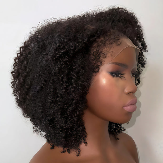 Flash Sale 4C Kinky Edges Curly Hair Transparent HD Lace Front Wigs With Realistic Hairline