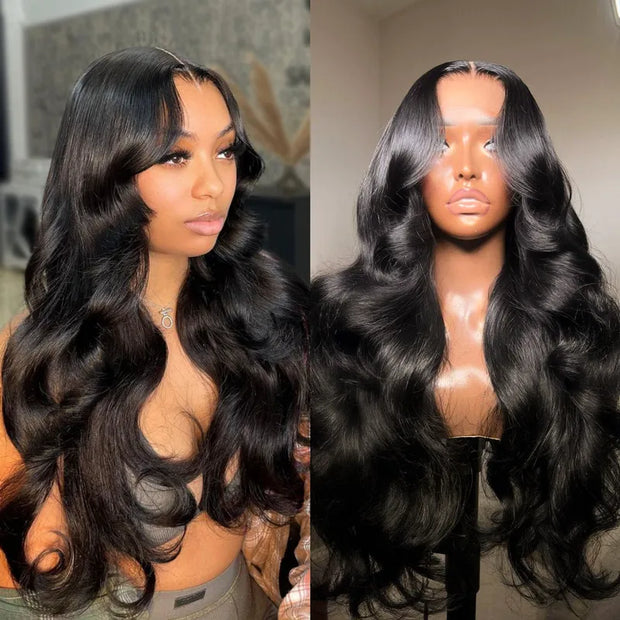 Ashimary Curtain Bangs Layered Cut 4x4 Transparent Lace Body Wave Wig 180% Density Butterfly Cut Human Hair