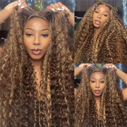 Flowy Bohemian Curly Wear And Go P4/27 Highlight Piano Color Water Wave Ready to Wear Wig with Pre Plucked Hairline & Bleached Knots