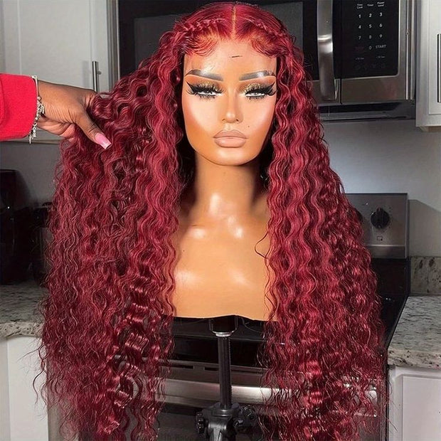 Deep Wave 99J Burgundy Virgin Hair Lace Frontal Wig