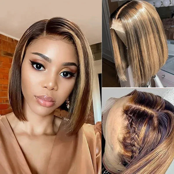 Flash Sale Highlight Bob Wigs Glueless 4*4 & 13*4 Lace Front Wig Straight 10A Brazilian Human Hair