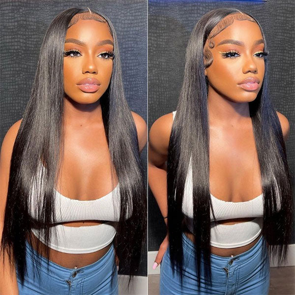 BOGO SALE: $139=Natural Color 16'' Straight Glueless 4x4 Closure Wig+12''BOB  Kinky Curly 4x4 Glueless Wig