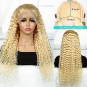 5x5 Lace Closure Blonde 613 Deep Wave Human Hair Wig Pre-Plucked Melting Transparent Lace