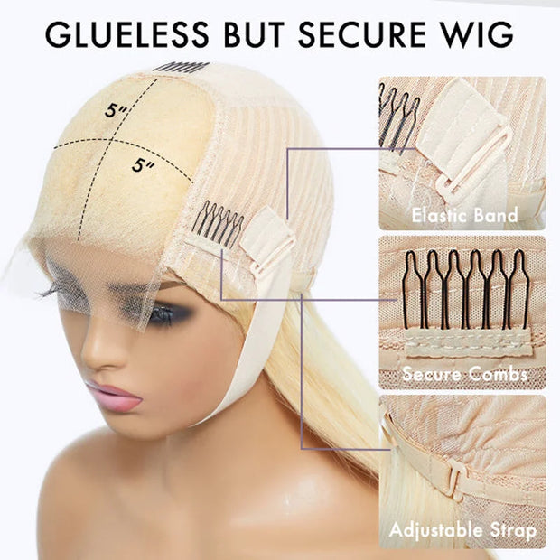 Layered Cut 613 Blonde Straight Bob Wig 5x5 Transparent Lace Skin Melt 100% Human Hair