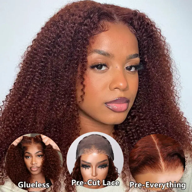Reddish Brown Pre Eveything Wear & Go kinky Curly 5x5 Transparent Pre-cut Lace Closure Wig  Beginner Friendly Glueless Hair