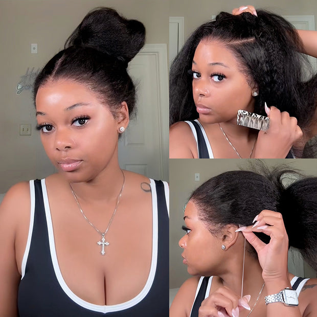 Flash Sale Upgrade Kinky Edges Hairline Invisi-Strap Cozy Snug Fit 360 Skin Lace Pre Everything Wigs