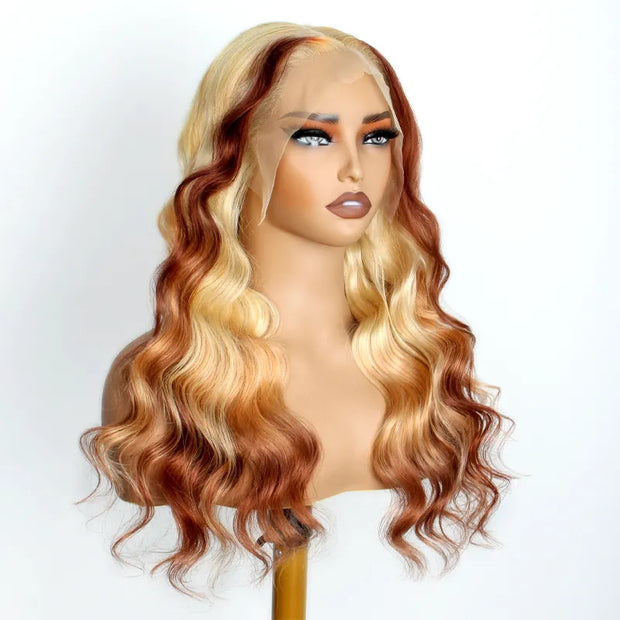 Ashimary Blonde Brown Ombre Human Hair 13x4 Lace Frontal Body Wave Wigs