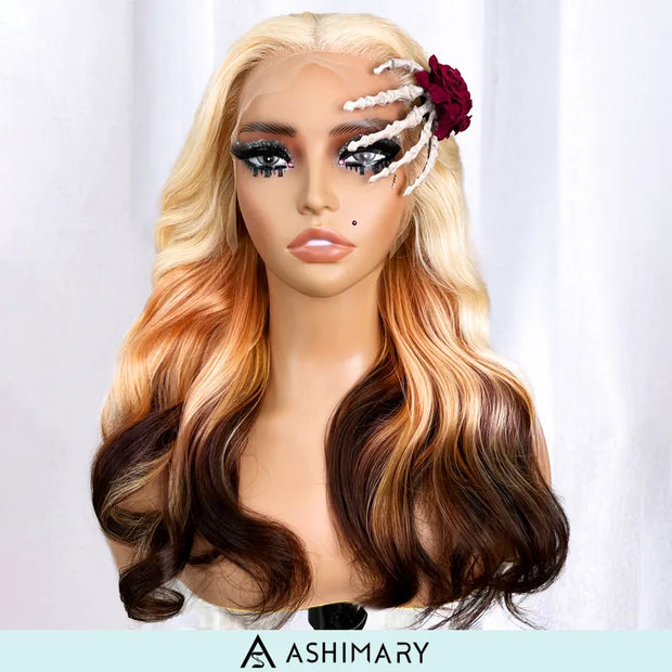 613 Blonde Brown Ombre Body Wave Transparent HD Lace Front Wigs