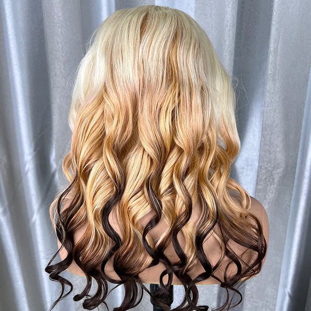 613 Blonde Brown Ombre Body Wave Transparent HD Lace Front Wigs Ashimary Human Hair