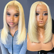 Layered Cut 613 Blonde Straight Bob Wig 5x5 Transparent Lace Skin Melt 100% Human Hair