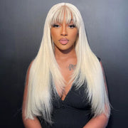 613 Blonde Straight Color Wigs With Bangs Transparent Lace Wig High Quality Remy Hair