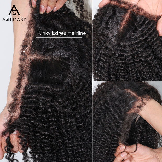Flash Sale 4C Kinky Edges Curly Hair Transparent HD Lace Front Wigs With Realistic Hairline