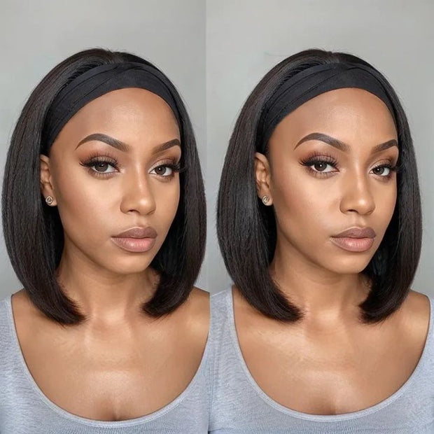 Short Black Wig Headband Bob Glueless Wig Beginner Friendly Virgin Hair