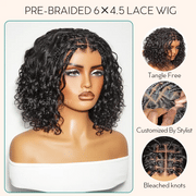 Boho Braids Water Wave Glueless 6x4.5 Closure Lace with Braided Top Human Hair Wig Pre-Cut Lace