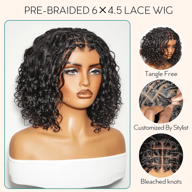 Boho Braids Water Wave Glueless 6x4.5 Closure Lace with Braided Top Human Hair Wig Pre-Cut Lace