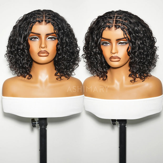 Boho Braids Water Wave Glueless 6x4.5 Closure Lace with Braided Top Human Hair Wig Pre-Cut Lace