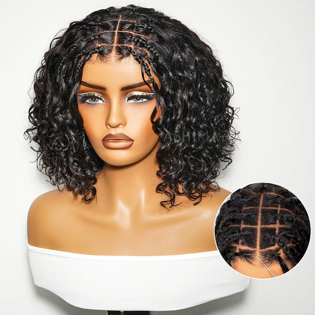 Boho Braids Water Wave Glueless 6x4.5 Closure Lace with Braided Top Human Hair Wig Pre-Cut Lace