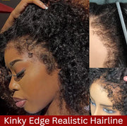 Flash Sale 4C Kinky Edges Curly Hair Transparent HD Lace Front Wigs With Realistic Hairline