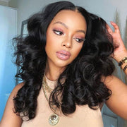 Fluffy Bouncy Rose Wave Side Part 4x4 13x4 Lace Wigs 100% Human Hair Beginner Friendly