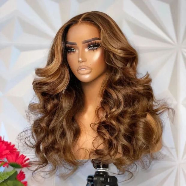 Brown Highlight Body Wave Wigs 4x4/13*4/13*6 Human Hair Lace Wigs Ashimary Hair