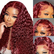 Deep Wave 99J Burgundy Virgin Hair Lace Frontal Wig