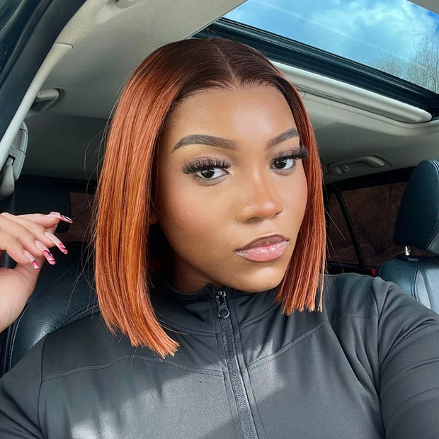 Pull Go 13x4 Lace Wig Ginger Ombre Silky Blunt Cut Glueless Bob Wig