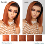 Pull Go 13x4 Lace Wig Ginger Ombre Silky Blunt Cut Glueless Bob Wig