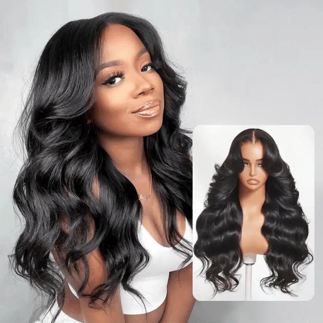 StayLock Body Wave Wig 7x5 Lace Glueless Snug Fit with Curtain Bangs ...