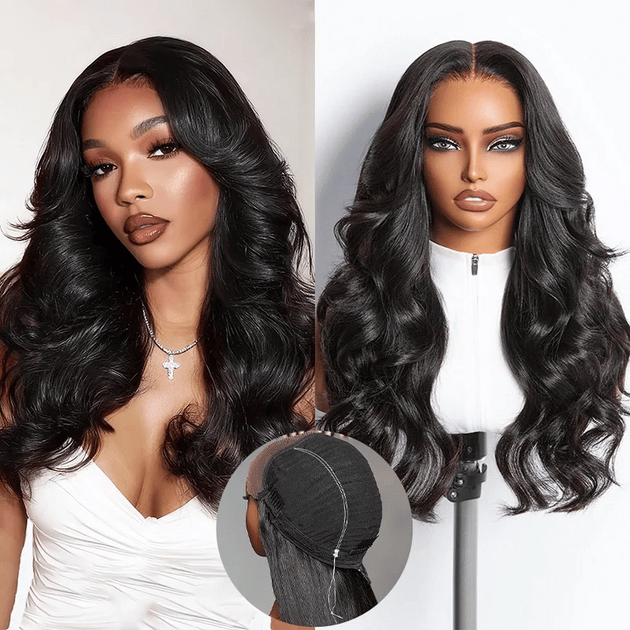 StayLock Body Wave Wig 7x5 Lace Glueless Snug Fit with Curtain Bangs ...